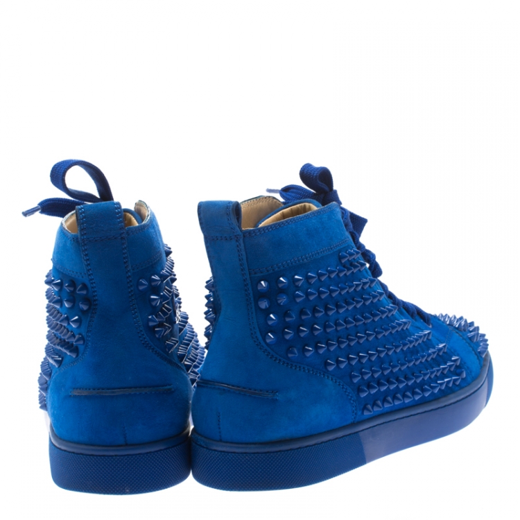 Pre Owned Christian Louboutin Blue Suede Louis Spike High Top Sneakers Size 41.5