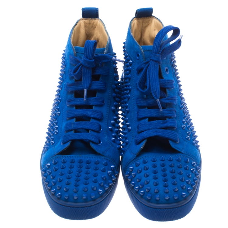 Pre Owned Christian Louboutin Blue Suede Louis Spike High Top Sneakers Size 41.5