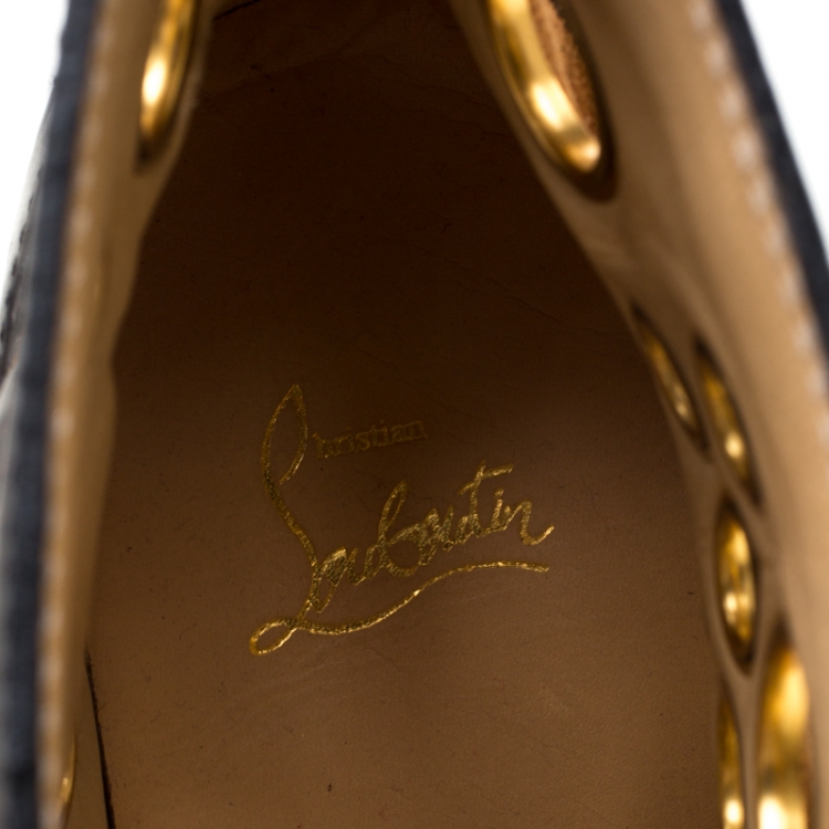 Pre Owned  Christian Louboutin Black Leather And Brown Suede Mika On Stage High Top Sneakers Size 40.5