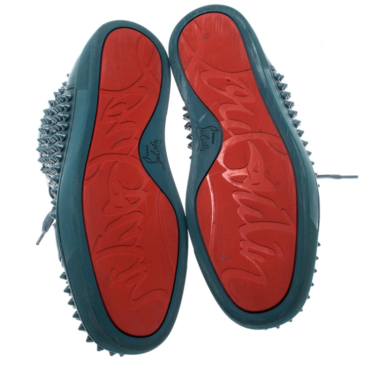 Pre Owned Christian Louboutin Blue Leather Louis Spike High Top Sneakers Size 41