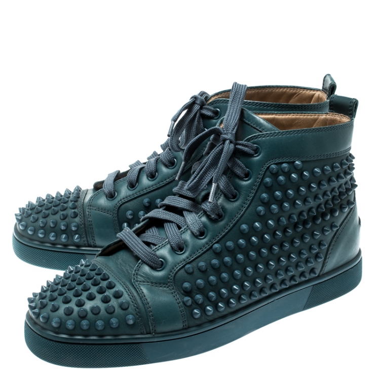 Pre Owned Christian Louboutin Blue Leather Louis Spike High Top Sneakers Size 41