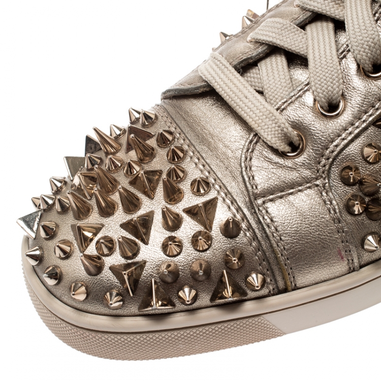 Pre Owned Christian Louboutin Metallic Gold Leather Louis Spikes Lace Up High Top Sneakers Size 41