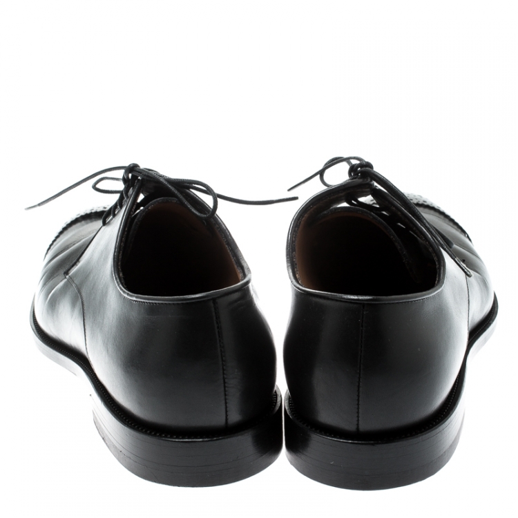 Pre Owned Christian Louboutin Black Leather Brogue Metal Cap Toe Derby Oxfords Size 40.5