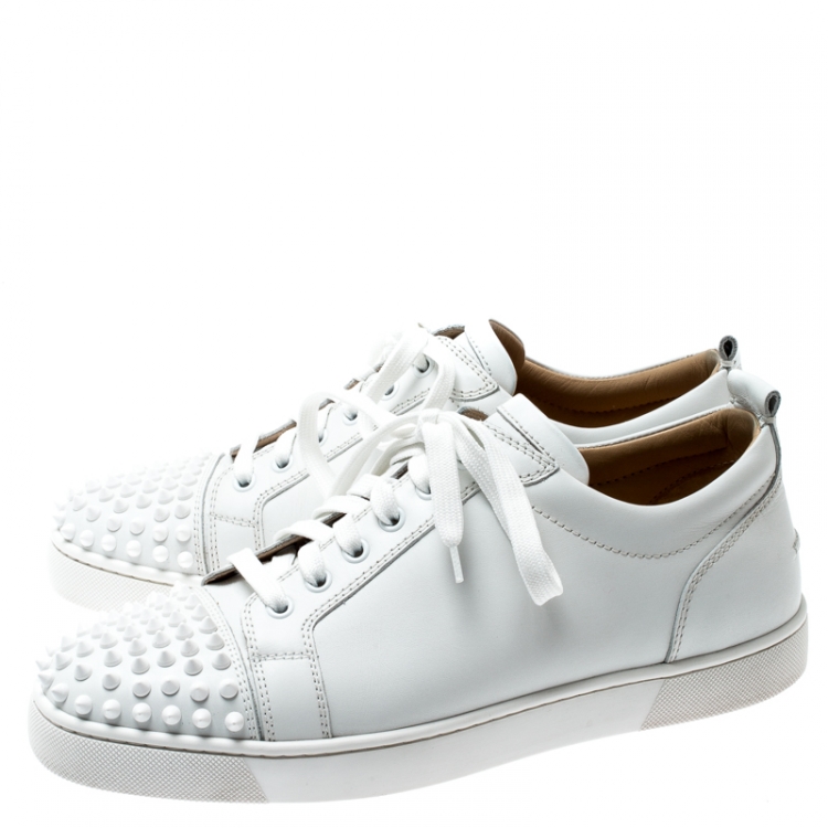 Pre Owned Christian Louboutin White Leather Louis Junior Spikes Sneakers Size 42