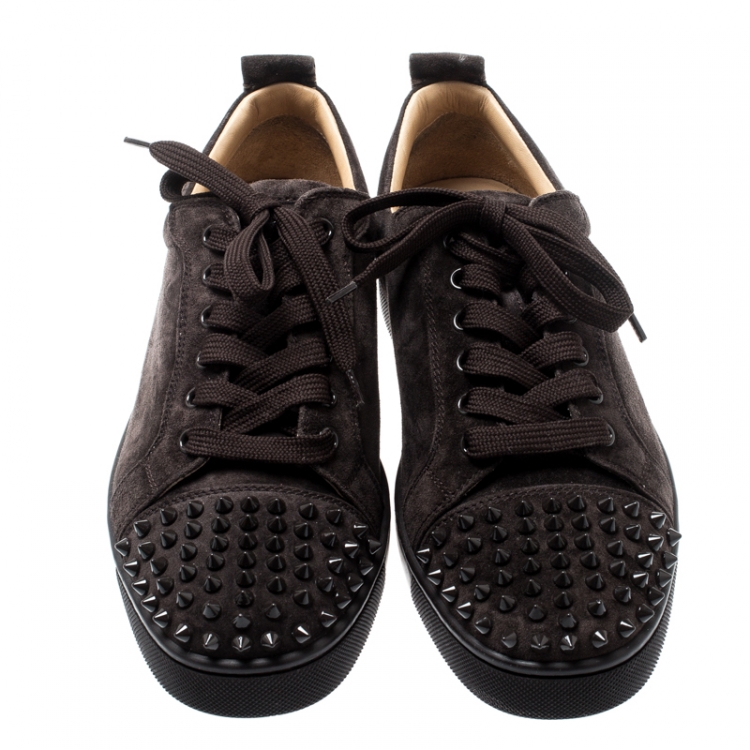 Pre Owned Christian Louboutin Brown Suede Leather Louis Junior Spikes Sneakers Size 41