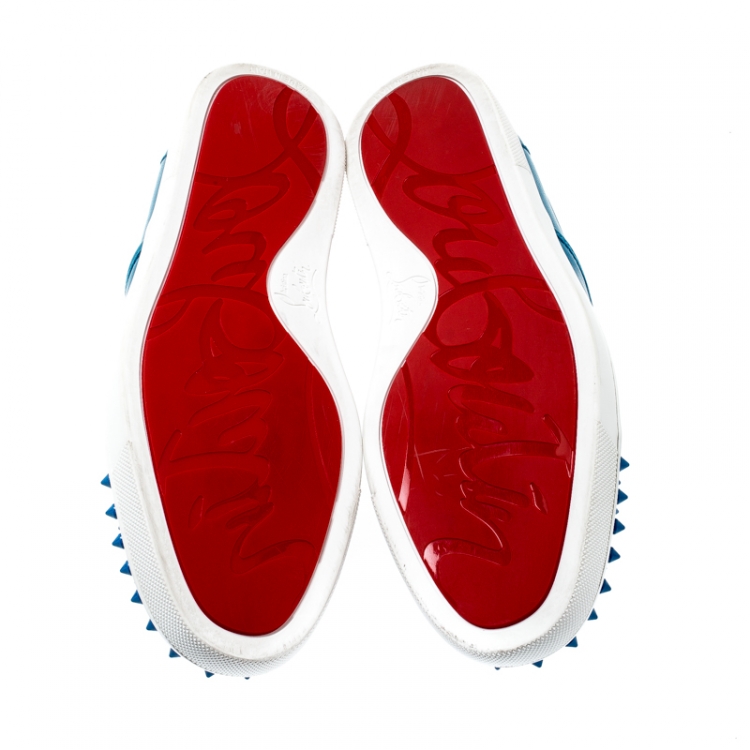 Pre Owned Christian Louboutin Blue Spike Leather Skate Slip On Sneakers Size 41