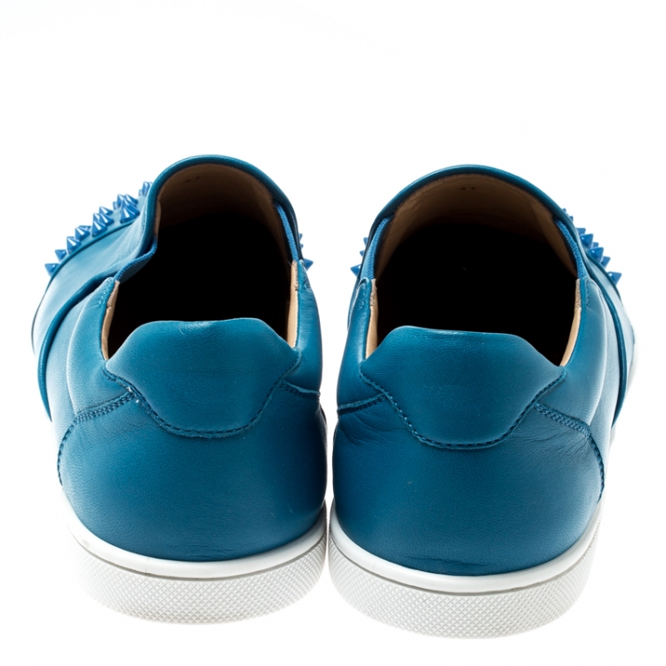 Pre Owned Christian Louboutin Blue Spike Leather Skate Slip On Sneakers Size 41