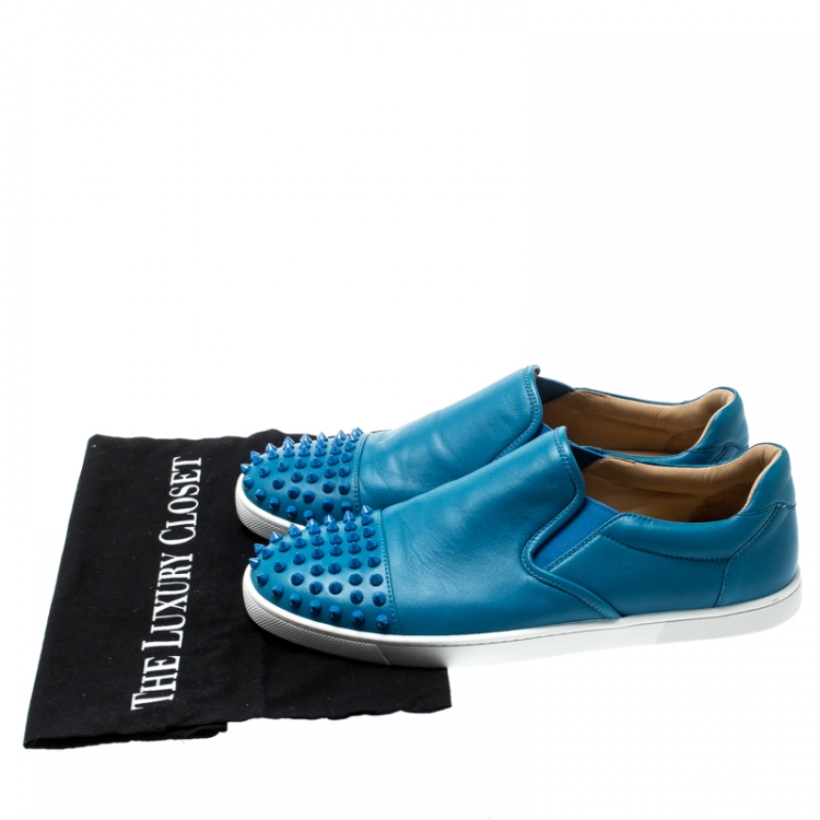 Pre Owned Christian Louboutin Blue Spike Leather Skate Slip On Sneakers Size 41