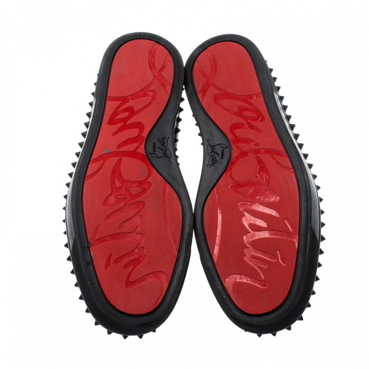 Pre Owned Christian Louboutin Black Leather Spike Pik Boat Slip On Sneakers Size 42.5