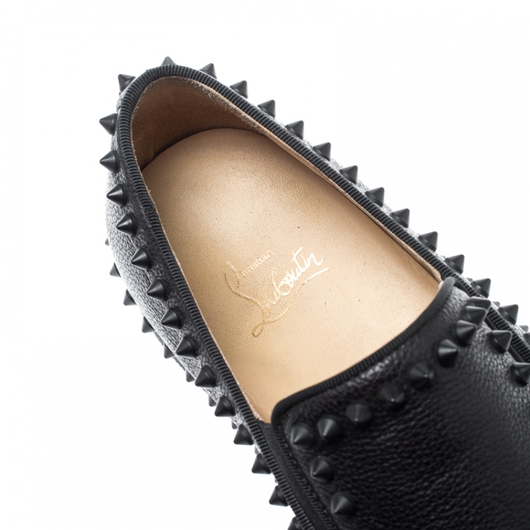 Pre Owned Christian Louboutin Black Leather Spike Pik Boat Slip On Sneakers Size 42.5