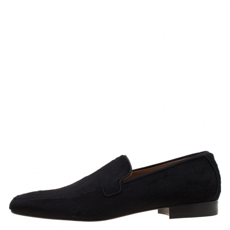 Pre Owned Christian Louboutin Black Pony Hair Loafers Size 42