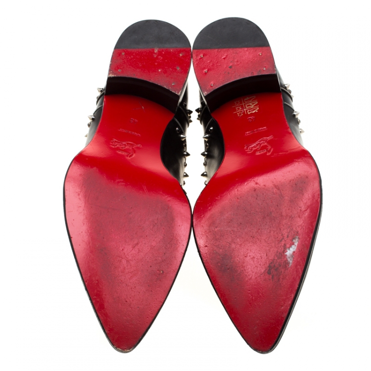 Pre Owned Christian Louboutin Black Leather Spike And Crystal Trim Wing Tip Lace Up Oxfords Size 42
