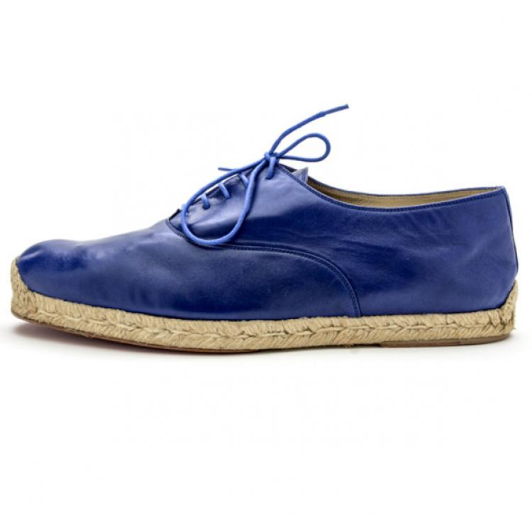 Pre Owned Christian Louboutin Blue Leather Lace Up Espadrilles Size 42