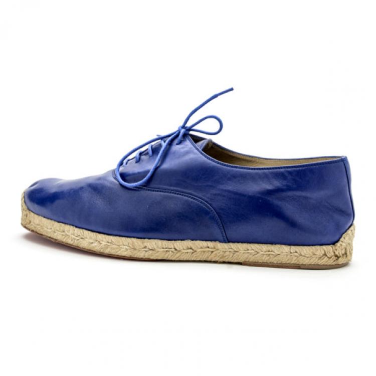 Pre Owned Christian Louboutin Blue Leather Lace Up Espadrilles Size 42