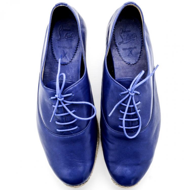 Pre Owned Christian Louboutin Blue Leather Lace Up Espadrilles Size 42