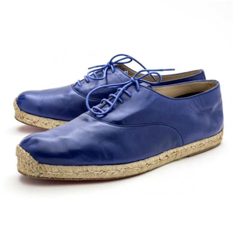 Pre Owned Christian Louboutin Blue Leather Lace Up Espadrilles Size 42