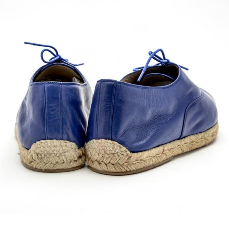 Pre Owned Christian Louboutin Blue Leather Lace Up Espadrilles Size 42