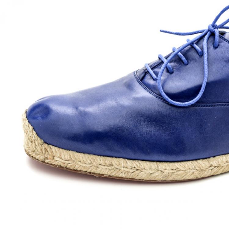 Pre Owned Christian Louboutin Blue Leather Lace Up Espadrilles Size 42