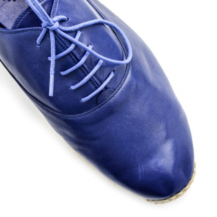 Pre Owned Christian Louboutin Blue Leather Lace Up Espadrilles Size 42