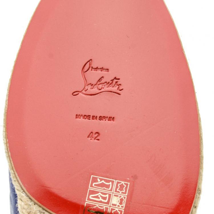 Pre Owned Christian Louboutin Blue Leather Lace Up Espadrilles Size 42