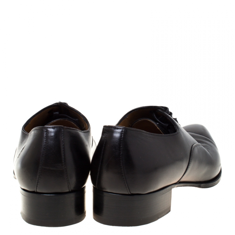 Pre Owned Christian Louboutin Black Leather Lace Up Oxfords Size 41.5