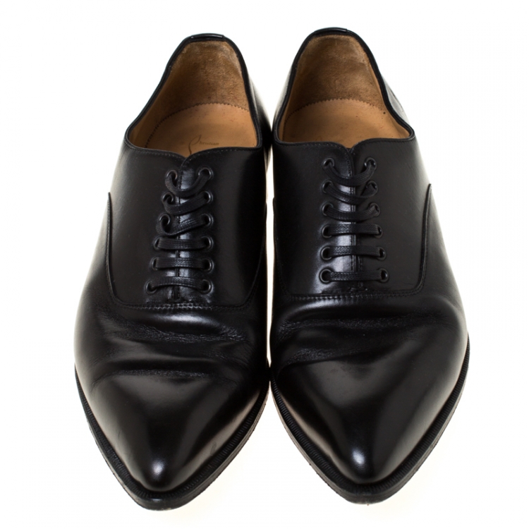 Pre Owned Christian Louboutin Black Leather Lace Up Oxfords Size 41.5