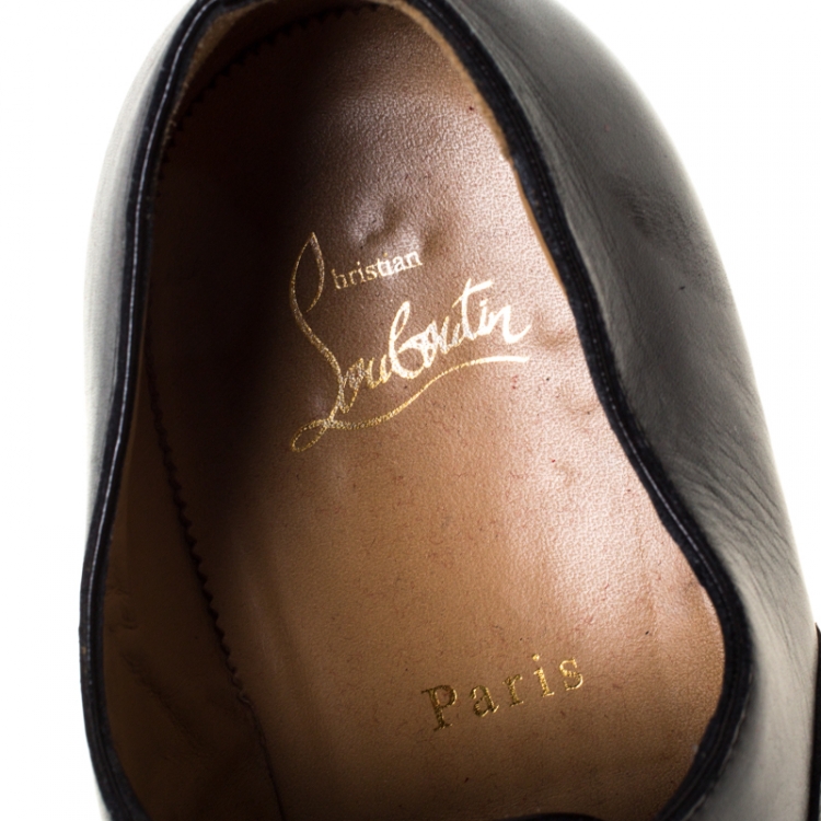 Pre Owned Christian Louboutin Black Leather Lace Up Oxfords Size 41.5