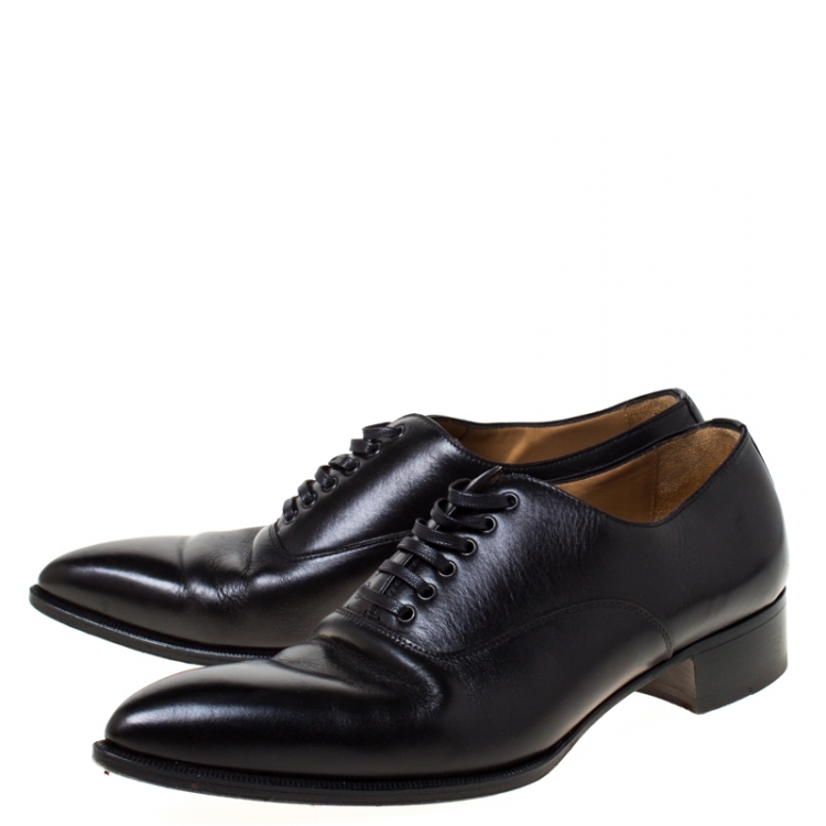 Pre Owned Christian Louboutin Black Leather Lace Up Oxfords Size 41.5