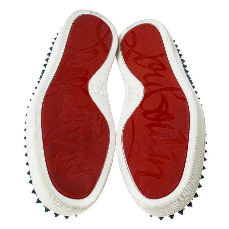 Pre Owned Christian Louboutin Blue Leather Roller Boat Spike Slip On Sneakers Size 41.5