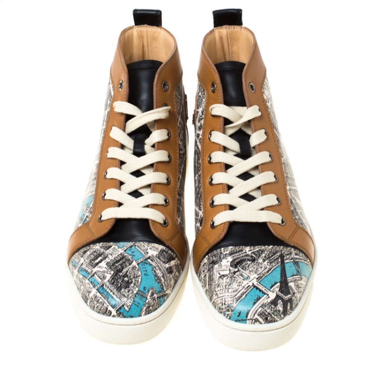 Pre Owned Christian Louboutin Multicolor Printed Leather High Top Sneakers Size 42.5