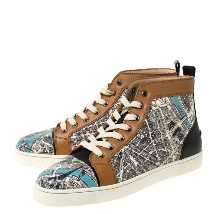 Pre Owned Christian Louboutin Multicolor Printed Leather High Top Sneakers Size 42.5