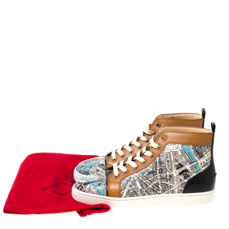 Pre Owned Christian Louboutin Multicolor Printed Leather High Top Sneakers Size 42.5