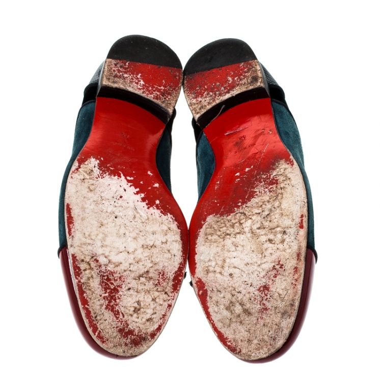 Pre Owned Christian Louboutin Tricolor Suede And Patent Leather Lace Up Oxfords Size 45