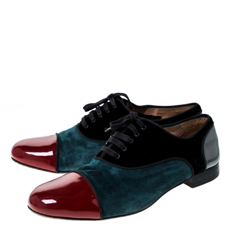 Pre Owned Christian Louboutin Tricolor Suede And Patent Leather Lace Up Oxfords Size 45