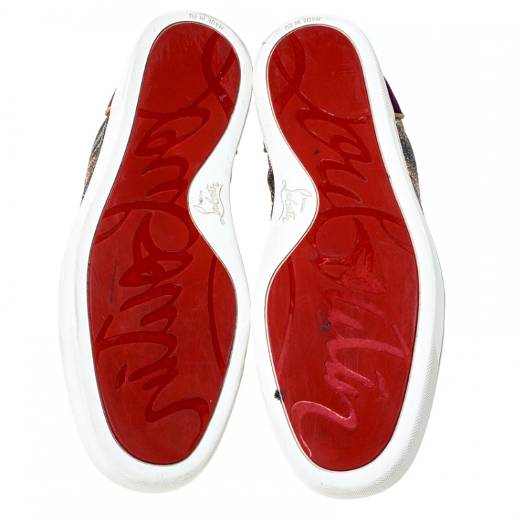 Pre Owned Christian Louboutin Suede Leather And Glitter Fabric Orlato High Top Sneakers Size 45