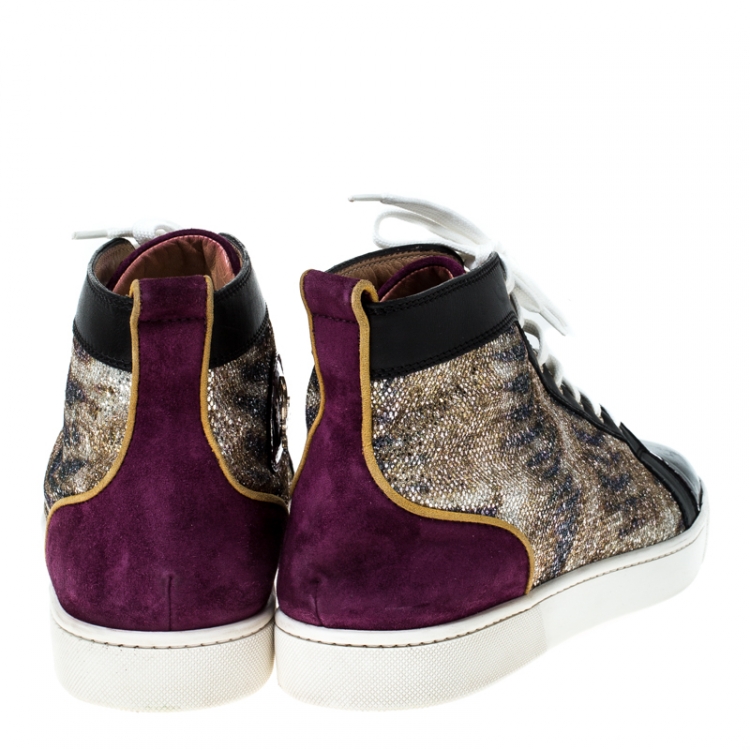Pre Owned Christian Louboutin Suede Leather And Glitter Fabric Orlato High Top Sneakers Size 45