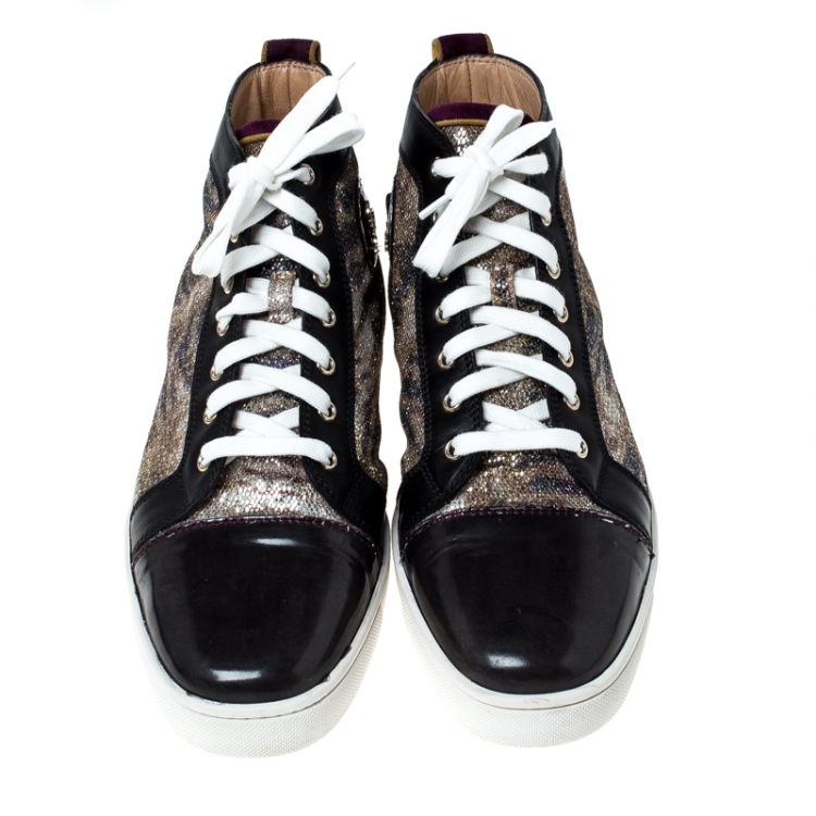 Pre Owned Christian Louboutin Suede Leather And Glitter Fabric Orlato High Top Sneakers Size 45