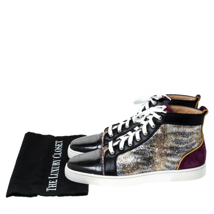 Pre Owned Christian Louboutin Suede Leather And Glitter Fabric Orlato High Top Sneakers Size 45