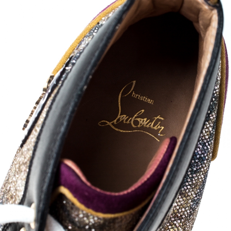 Pre Owned Christian Louboutin Suede Leather And Glitter Fabric Orlato High Top Sneakers Size 45
