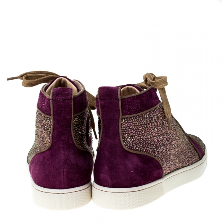 Pre Owned Christian Louboutin Purple Suede Strass Louis High Top Sneakers Size 40