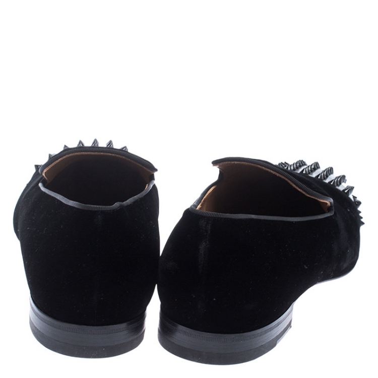 Pre Owned Christian Louboutin Black Velvet Spooky Spiked Toe Cap Smoking Slippers Size 44