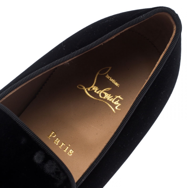 Pre Owned Christian Louboutin Black Velvet Spooky Spiked Toe Cap Smoking Slippers Size 44