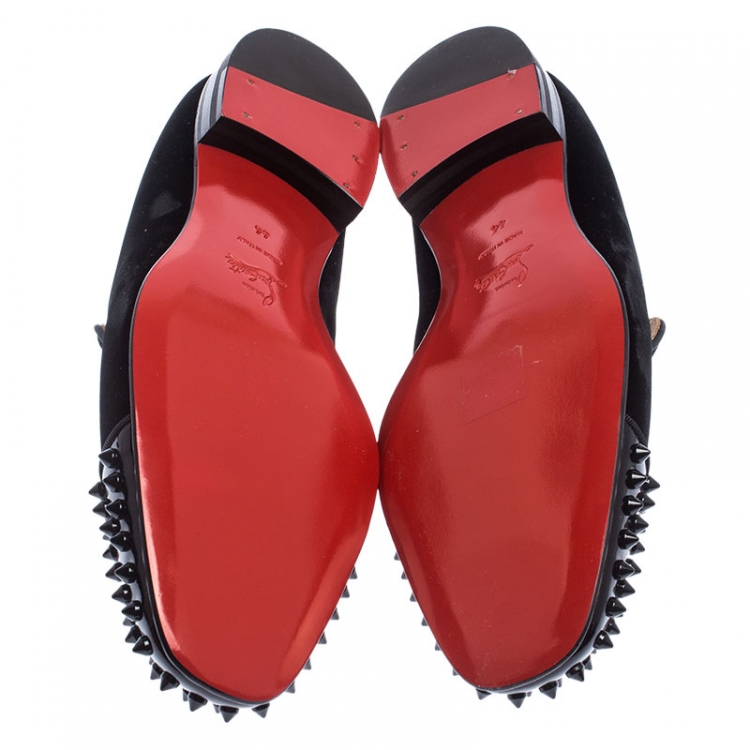Pre Owned Christian Louboutin Black Velvet Spooky Spiked Toe Cap Smoking Slippers Size 44