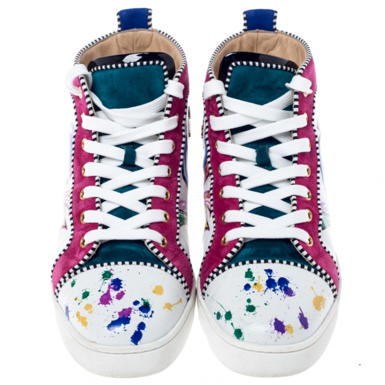 Pre Owned Christian Louboutin Multicolor Leather and Suede Love High Sneakers Size 42