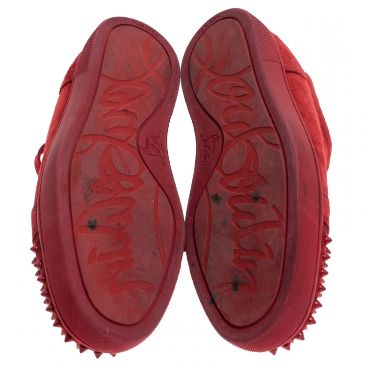 Pre Owned Christian Louboutin Red Suede Trainers Spikes Sneakers Size 42.5