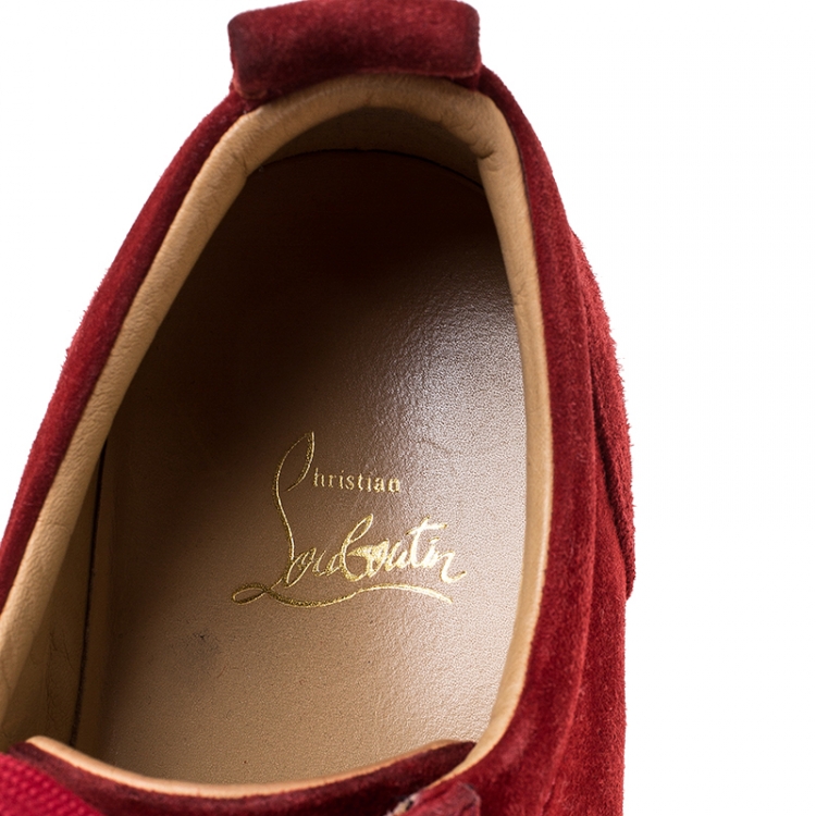 Pre Owned Christian Louboutin Red Suede Trainers Spikes Sneakers Size 42.5