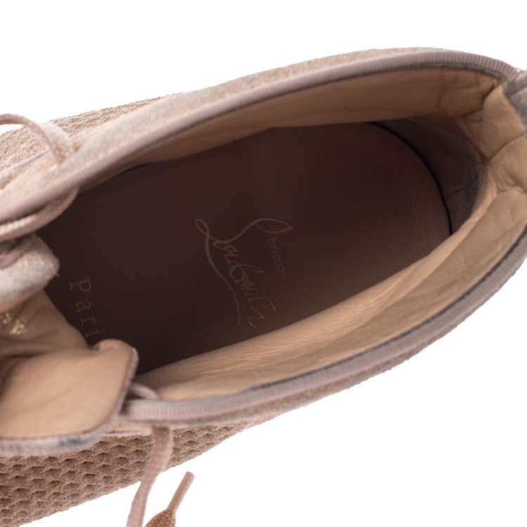 Pre Owned Christian Louboutin Beige Suede High Top Lace Up Sneakers Size 45