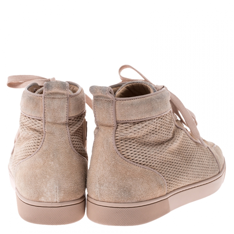 Pre Owned Christian Louboutin Beige Suede High Top Lace Up Sneakers Size 45