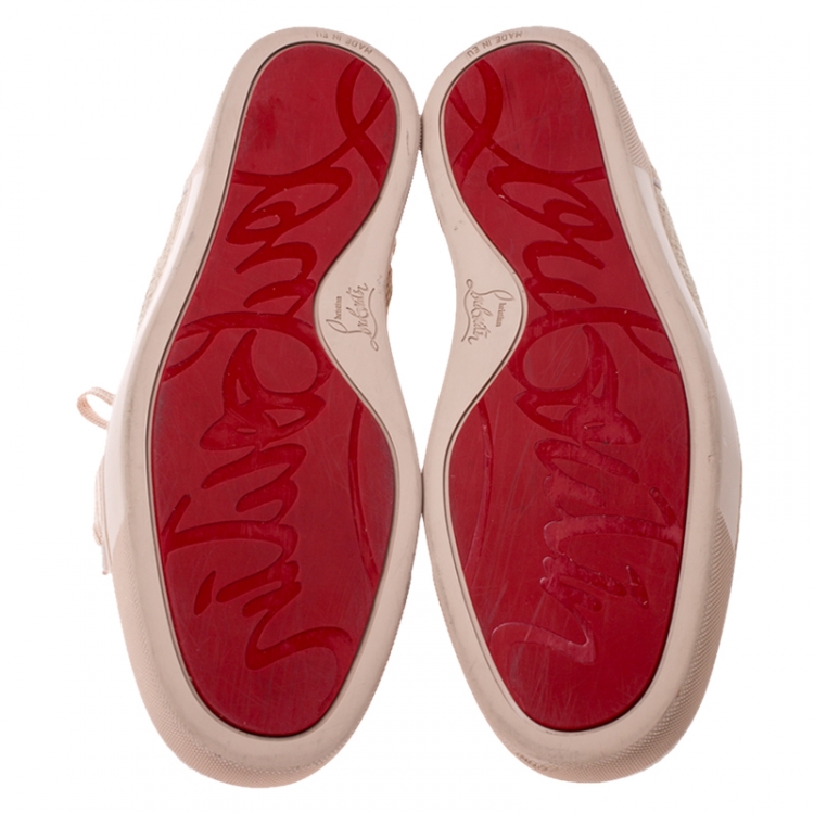 Pre Owned Christian Louboutin Beige Suede High Top Lace Up Sneakers Size 45