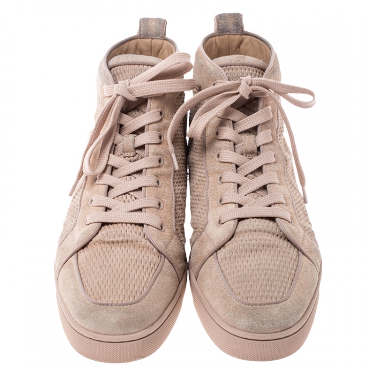 Pre Owned Christian Louboutin Beige Suede High Top Lace Up Sneakers Size 45